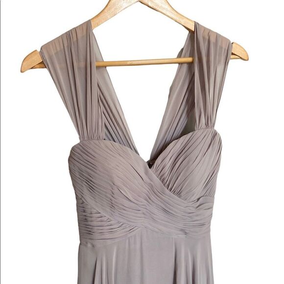 Dessy Collection Lux Off the Shoulder Maxi Dress Taupe Size 4 - Picture 5 of 11